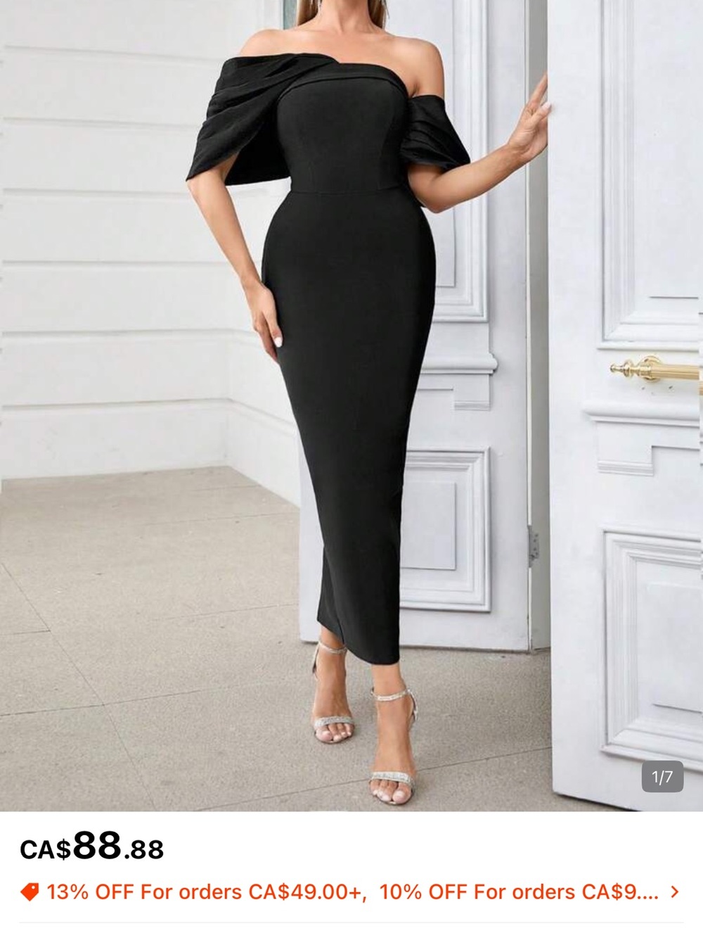 SHEIN Black Off-Shoulder Draped Midi Dress